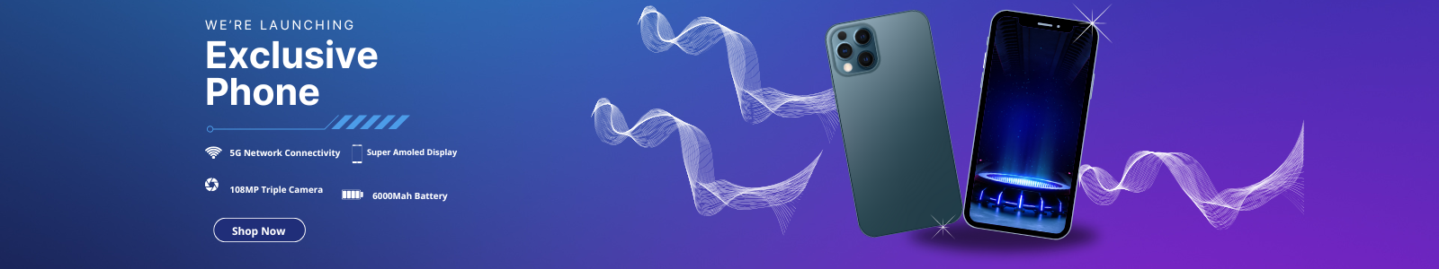 Blue Purple Modern Gradient We're Launching Exclusive Phone Banner (1300 x 300 px) (1600 x 300 px)